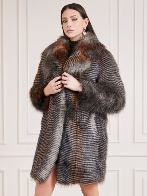 Manteau Fausse Fourrure Gris Multi Marciano Guess