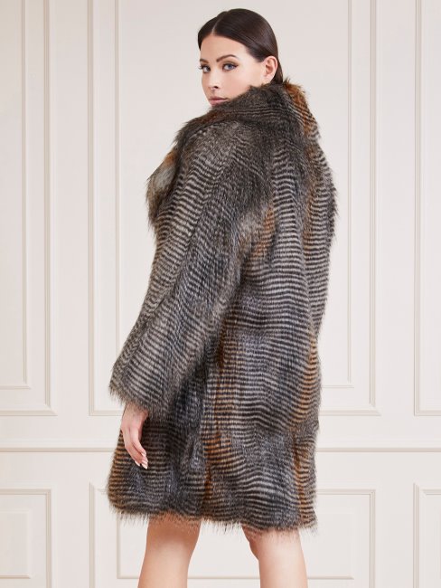 Manteau Fausse Fourrure Gris Multi Marciano Guess