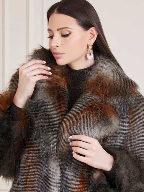 Manteau Fausse Fourrure Gris Multi Marciano Guess