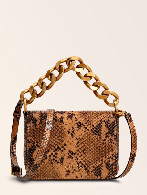 Mini Sac à Main Guess En Tulle Imprimé Python Marron