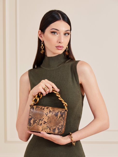 Mini Sac à Main Guess En Tulle Imprimé Python Marron