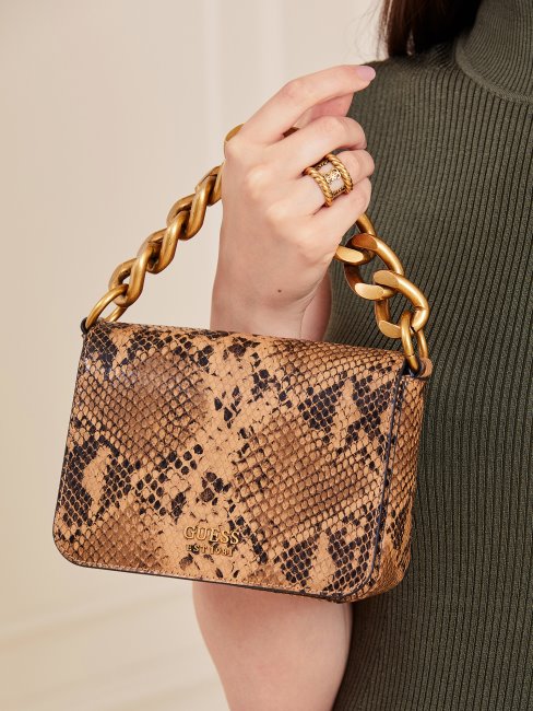 Mini Sac à Main Guess En Tulle Imprimé Python Marron