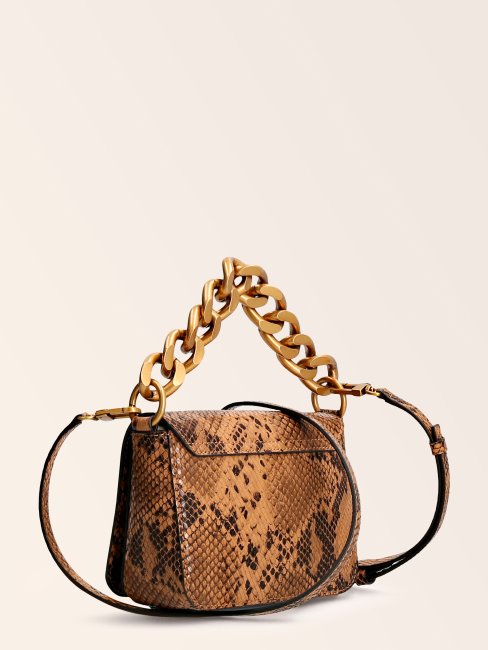 Mini Sac à Main Guess En Tulle Imprimé Python Marron