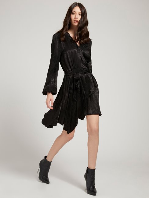 Robe Noire Ceinturée En Viscose Guess