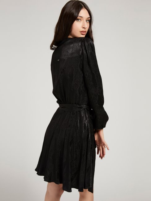 Robe Noire Ceinturée En Viscose Guess