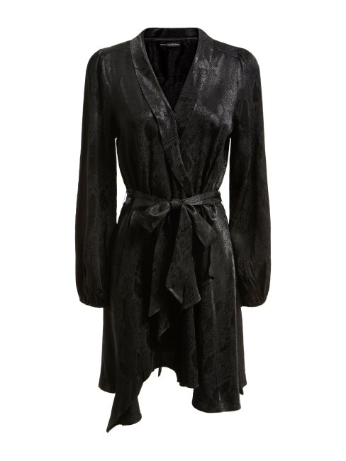Robe Noire Ceinturée En Viscose Guess
