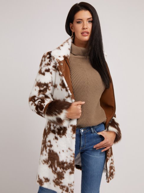 Manteau Animalier Fausse Fourrure Blanc Multi Guess