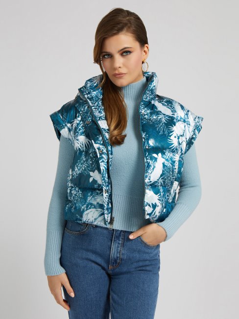 Doudoune Courte Imprimée Sur L'ensemble Guess Bleu Multi