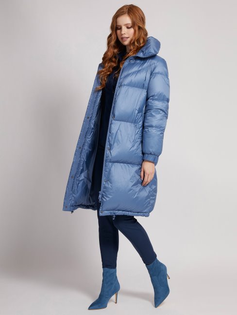 Guess Doudoune Doublure Imprimée En Duvet Véritable Bleu Clair