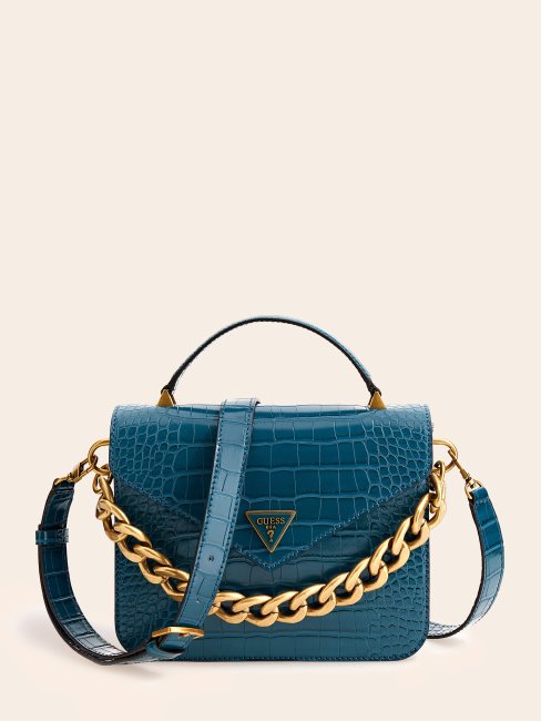 Mini Sac à Main Guess Retour Croco Bleu