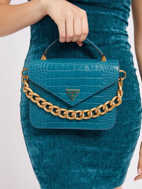 Mini Sac à Main Guess Retour Croco Bleu