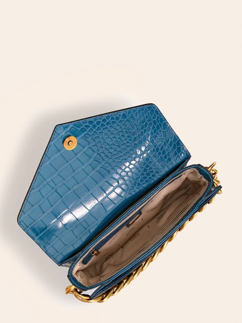 Mini Sac à Main Guess Retour Croco Bleu