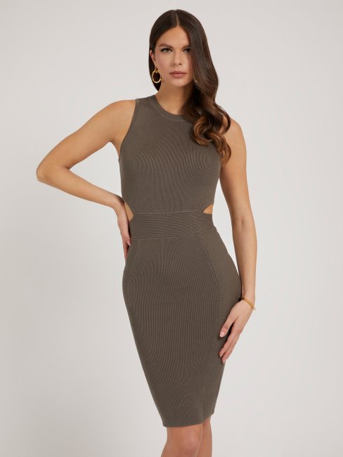 Guess Robe Côtelée Grise à Découpes