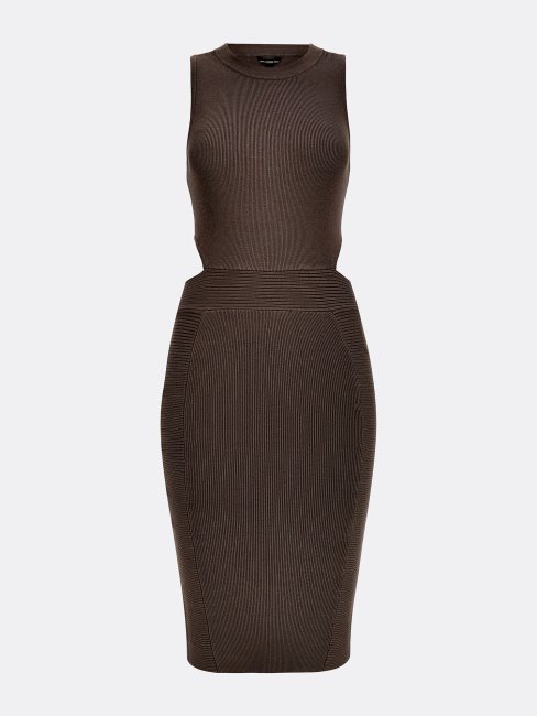 Guess Robe Côtelée Grise à Découpes