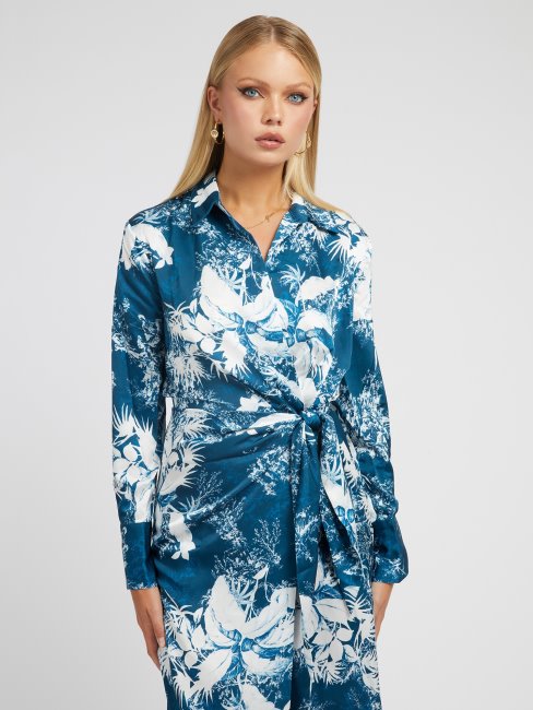 Guess Robe Longue Imprimé Fleuri Bleu Multi