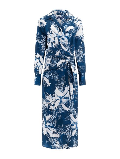 Guess Robe Longue Imprimé Fleuri Bleu Multi