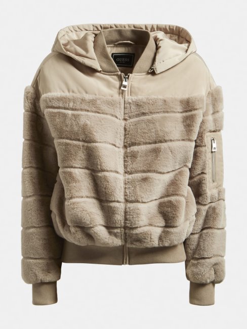 Bomber Fausse Fourrure Nylon Beige Guess