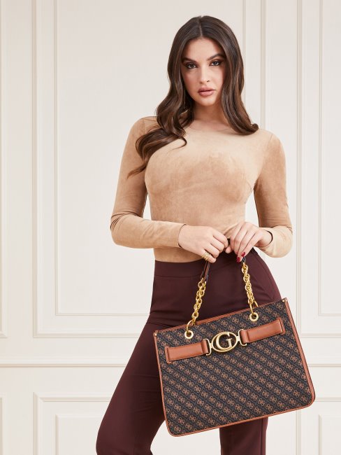 Cabas Aileen 4g Logo Guess Marron Foncé