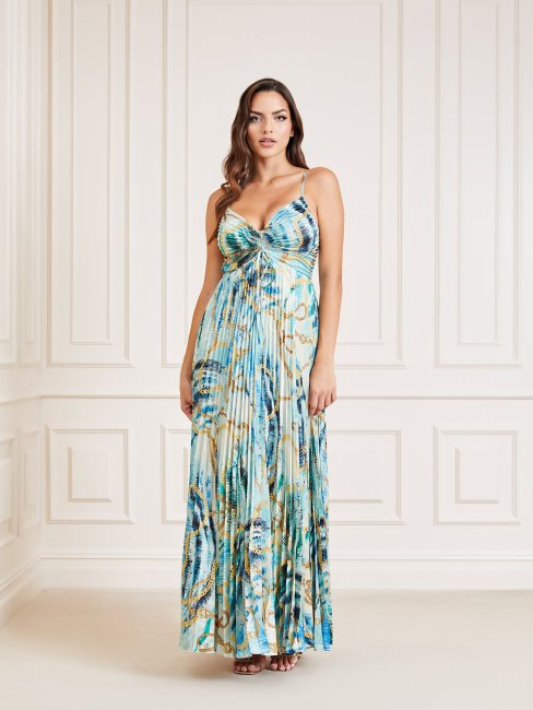 Robe Longue Guess Marciano Bleu Clair à Imprimé Intégral