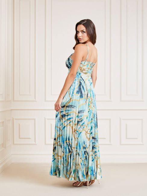 Robe Longue Guess Marciano Bleu Clair à Imprimé Intégral