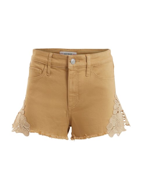 Guess Short En Jean Détails Dentelle Beige