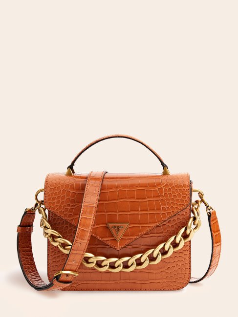 Retour Mini Sac à Main Imprimé Croco Marron Guess