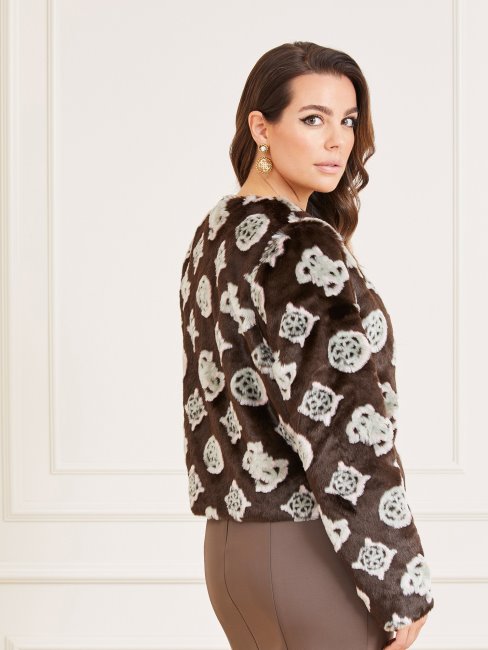 Guess Veste Courte En Fausse Fourrure Marron