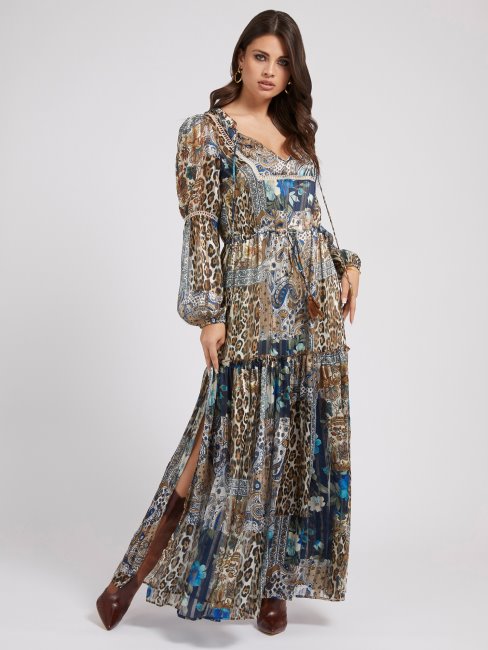 Robe Longue Imprimé All Over Guess Bleu Multi