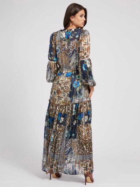Robe Longue Imprimé All Over Guess Bleu Multi