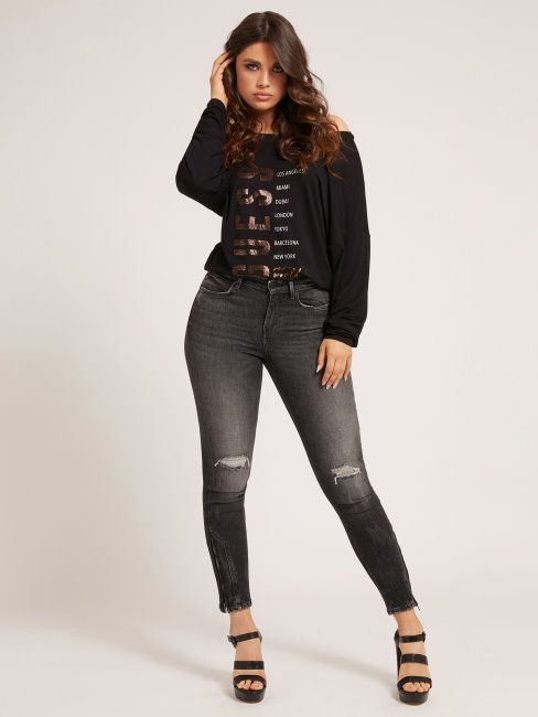 Guess Pantalon En Denim Coupe Skinny Gris