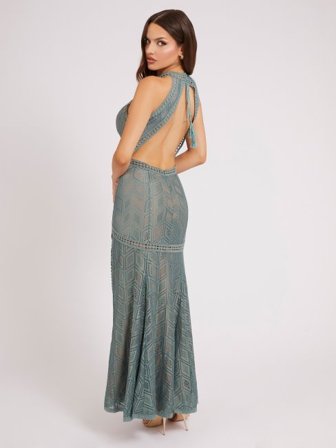 Guess Vert Multi Robe Longue En Dentelle