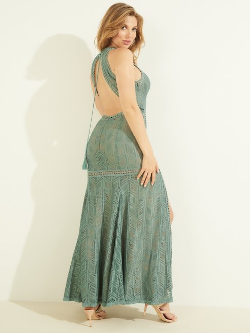 Guess Vert Multi Robe Longue En Dentelle