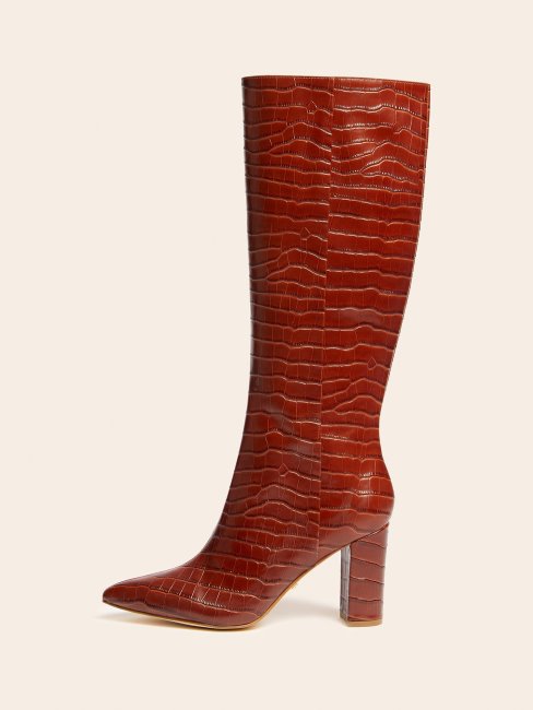 Guess Bottes Marciano En Cuir Véritable Marron