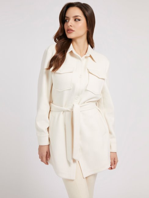 Manteau En Laine Mélangée Blanc Guess
