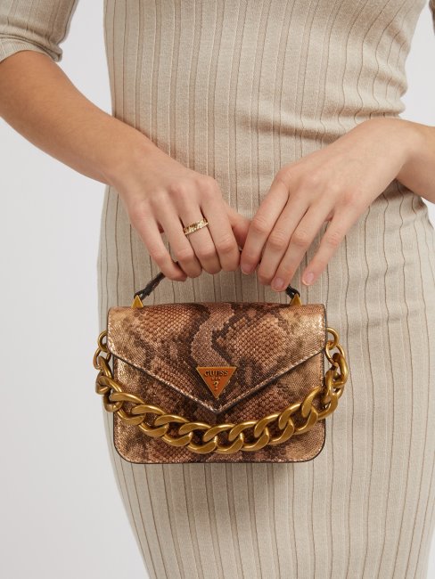 Mini Sac à Main Imprimé Python Retour Ou Rose Guess