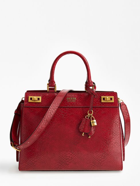 Guess Katey Sac à Main Imprimé Python Maxi Rouge