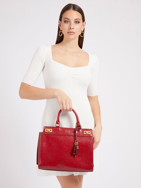 Guess Katey Sac à Main Imprimé Python Maxi Rouge