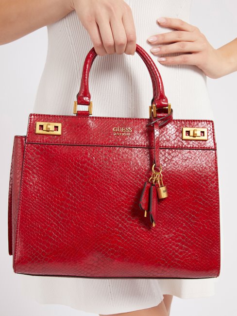 Guess Katey Sac à Main Imprimé Python Maxi Rouge
