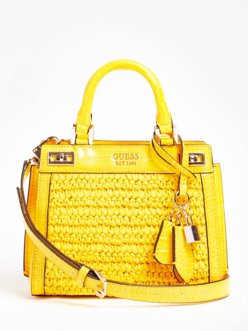 Katey Raphia Mini Sac à Main Jaune Guess