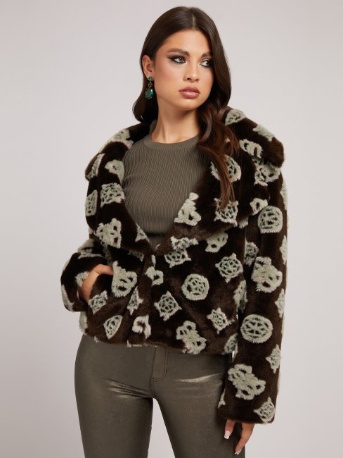 Veste Fausse Fourrure Jacquard Guess Marron