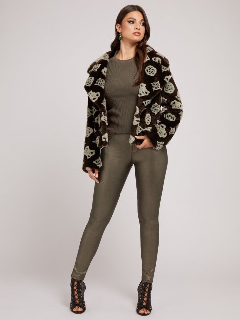 Veste Fausse Fourrure Jacquard Guess Marron