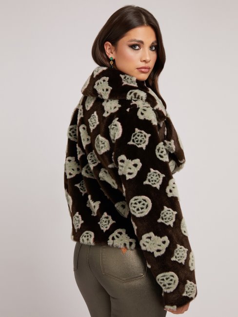 Veste Fausse Fourrure Jacquard Guess Marron