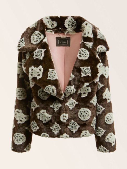 Veste Fausse Fourrure Jacquard Guess Marron