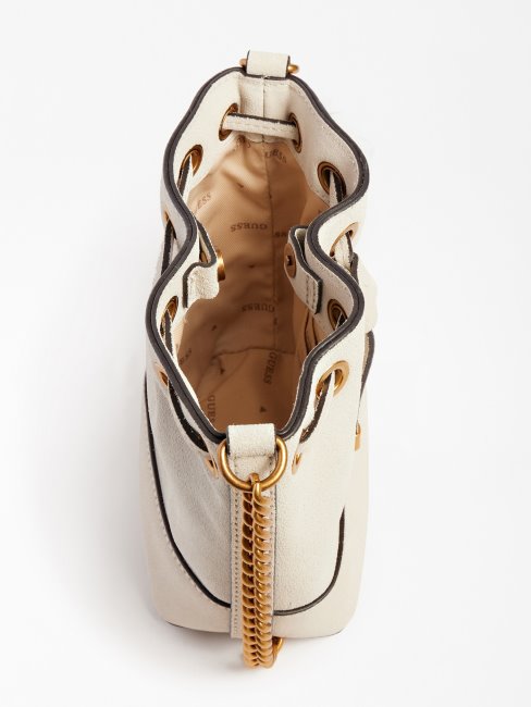 Mini Sac Seau En Daim Kaoma Blanc Guess