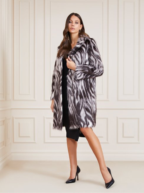 Guess Manteau Noir Multi Marciano En Fausse Fourrure