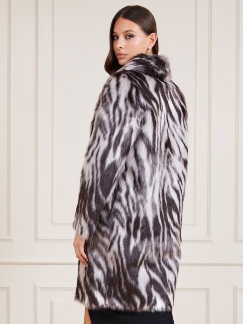 Guess Manteau Noir Multi Marciano En Fausse Fourrure