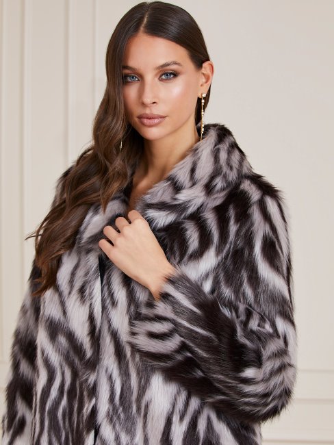 Guess Manteau Noir Multi Marciano En Fausse Fourrure