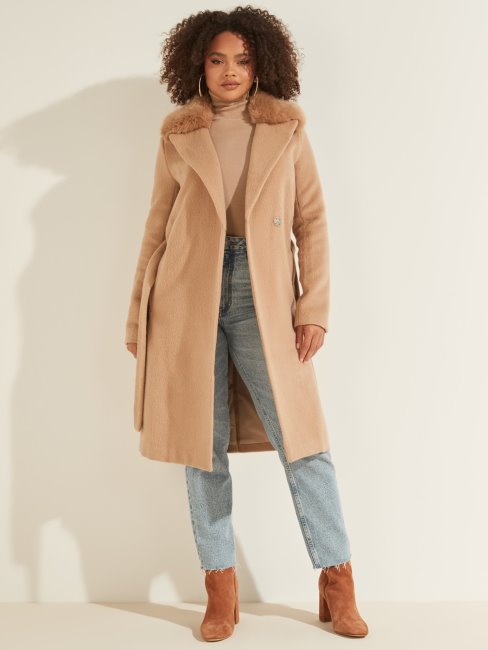 Manteau Ceinturé En Laine Mélangée Guess