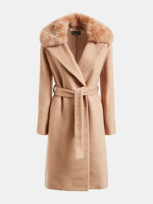 Manteau Ceinturé En Laine Mélangée Guess