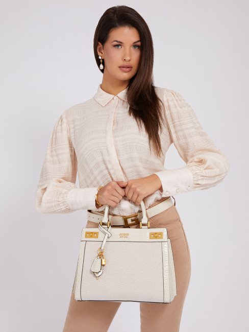 Guess Katey Logo Charm Sac à Main Blanc